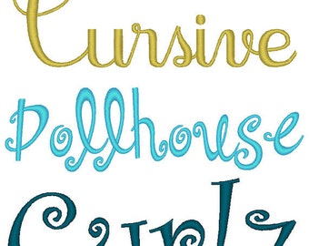Set of 3 PES ONLY Curlz, Dollhouse, Cursive Machine Embroidery Monogram Font Sets