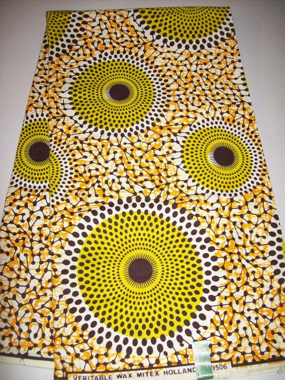 Gold Circles Print African fabric by the yard/ Wax print/