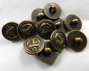 10 Anchor Antique Bronze Shank Buttons, Garment Buttons, Coat Buttons, Resin, Nickel Free, Washable, Dry Cleanable, 15mm, Nautical