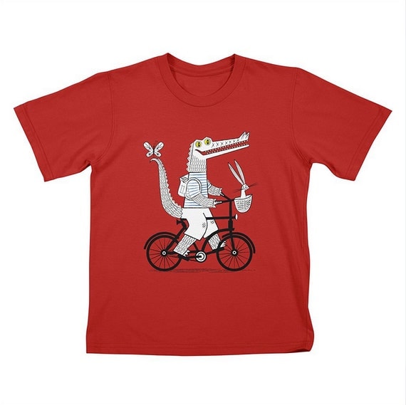 Childrens - T-shirt / Tee - The Crococycle - Red - Crocodile and Bicycle tee - (XS/S/L) by Oliver Lake - iOTA iLLUSTRATiON