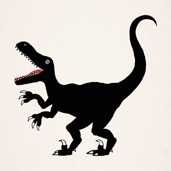 Raptor - black and white dinosaur illustration - art print
