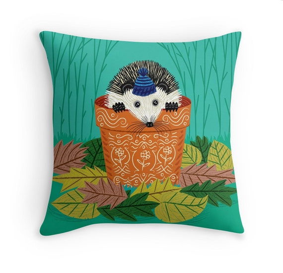 A Hedgehog's Home - illustrated Pillow Cover / Throw Cushion Cover - Children's room - Home Decor - (16" x 16") by Oliver Lake