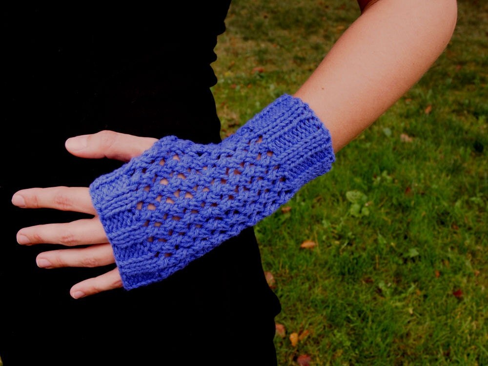 Purple Cotton Knit Texting Gloves Knit Fingerless Mittens