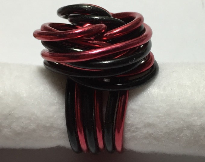 Red and Black Statement Ring, Wire wrapped ring, Wire Rose Ring, Womens Statement Ring