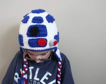 Droid Hat, knit r2d2 hat for adults, Star Wars inspired crochet droid Hat, halloween costume, Adult sizes