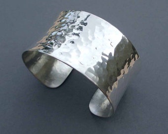 Hammered Sterling Silver Cuff Bracelet Modern Jewelry Dimpled Textured Silver Bracelet Artisan Handmade by Seventh Willow
