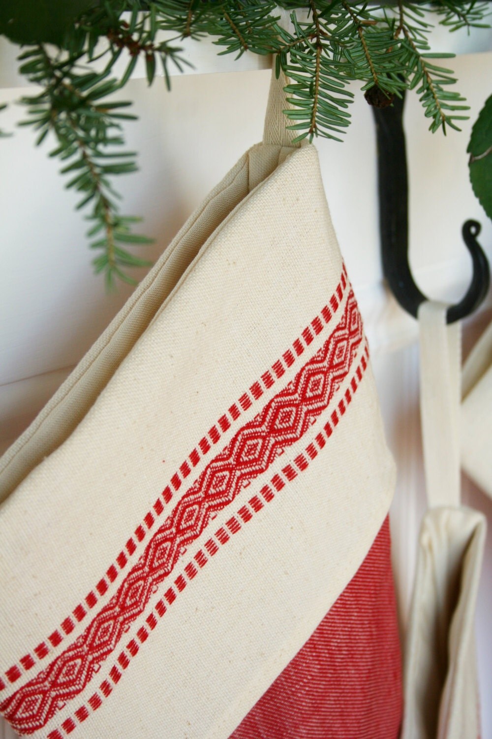Red VintageInspired Christmas Stocking Scandinavian Red