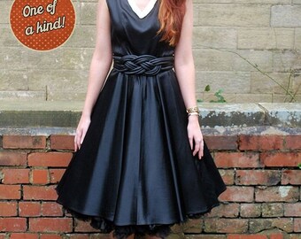 Original Vintage 1950s Black Swing Prom Dress UK Size 10 Pin Up Rockabilly