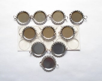 10 Flattened Bottle Caps with Two Split Rings Attached and Premium Epoxy Stickers Kit, Flattened Bottle Caps with Two Split Rings Attached