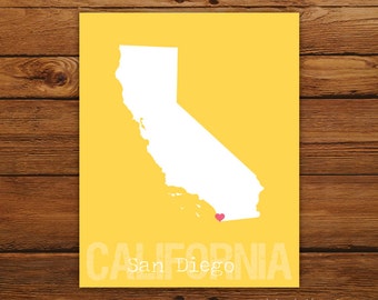 Custom California, Personalized State Print, State Love, State Map, Country, Heart, Silhouette, 8 x 10 Wall Art Print