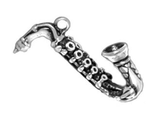 SALE Sterling Silver Saxophone Charm Pendant Musical Instrument Sax 3D Marked 30% off Regular Price