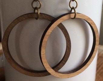 Wood Hoop Earrings Cherry Laser Cut Earrings by littlenuggets