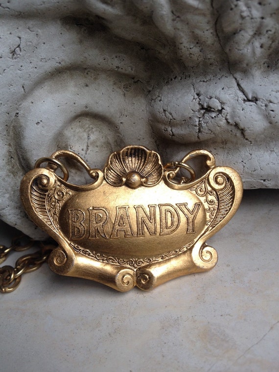 Vintage Brandy Liquor Tag Gold Decanter Label Metal SMR Italy
