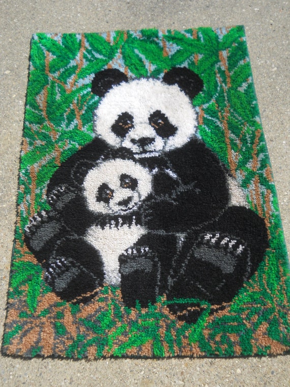 Adorable Completed Panda Bear Latch Hook RugLarge
