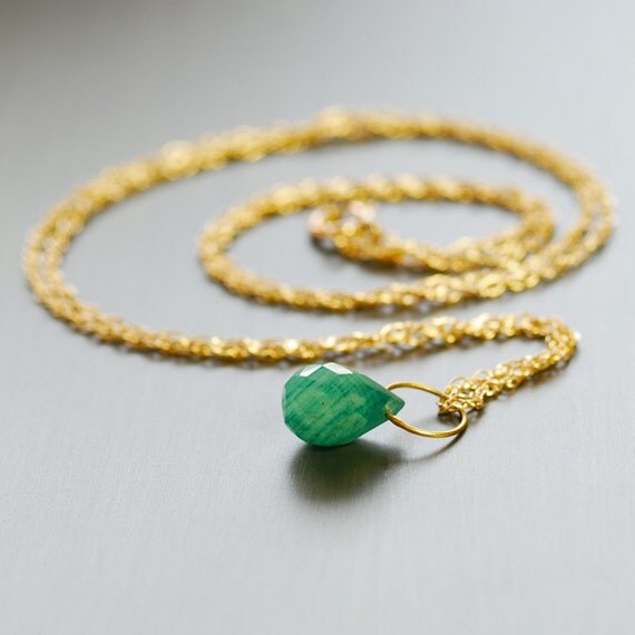 Emerald 14k Solid Gold Necklace by Agusha. Gold Emerald