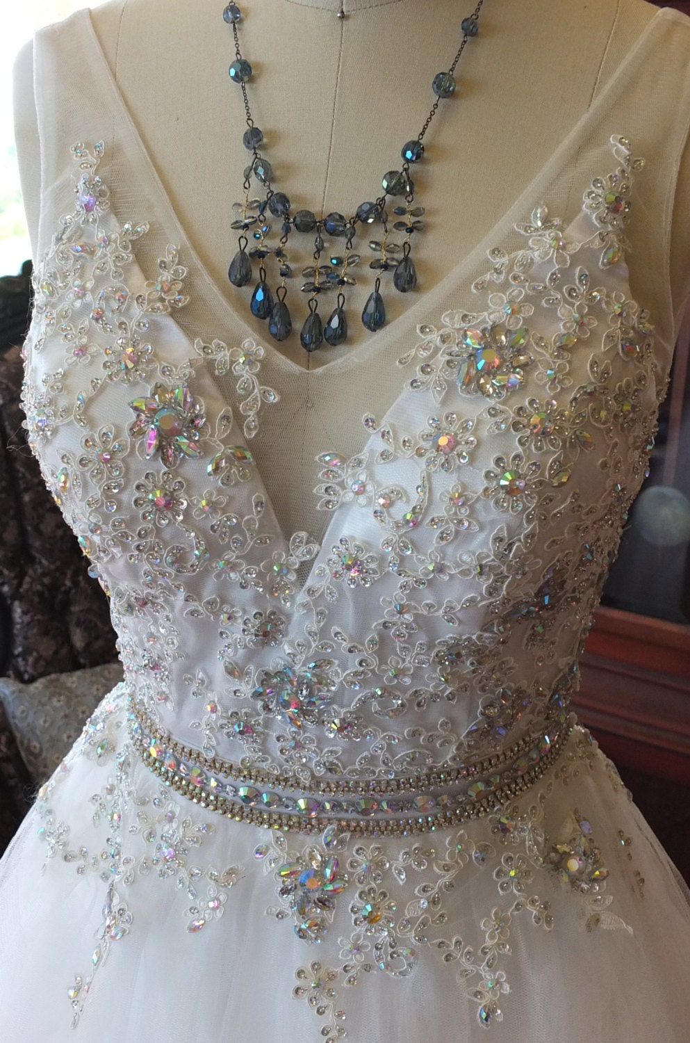 Wedding dress Sparkling Bead work on lace fairy princess tulle