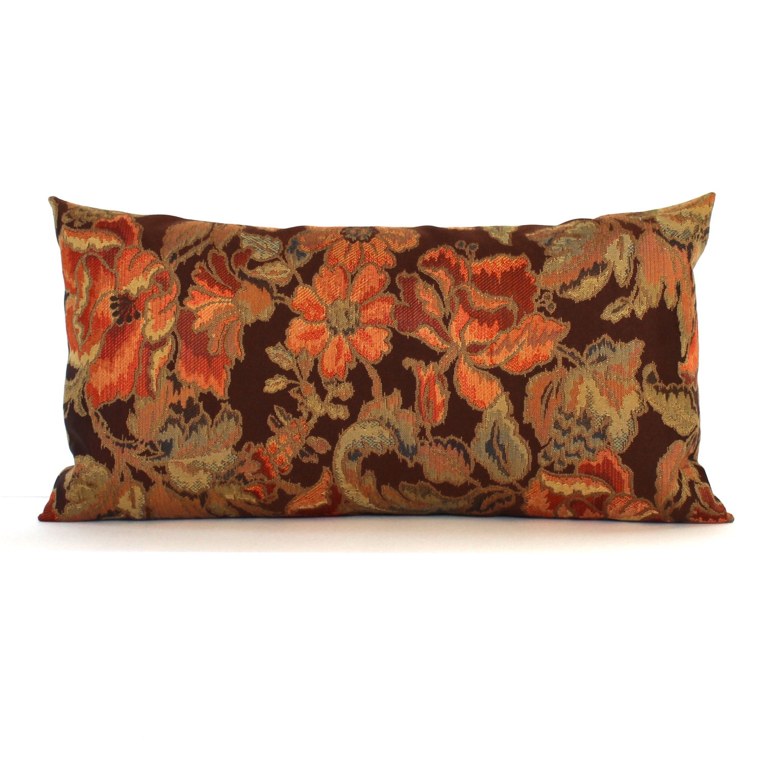 Lumbar Pillow Cover Brown Rust Orange Green Floral Decorative