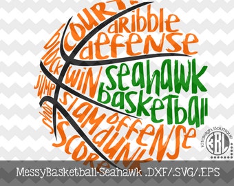 Messy Seahawk Basketball design INSTANT DOWNLOAD in dxf/svg/eps for use with programs such as Silhouette Studio and Cricut Design Space