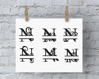 Split Letter Monogram - N - SVG Files for Silhouette - Monogram - Monogram Fonts - Digital Fonts - Cricut Monogram Fonts - Silhouette Files