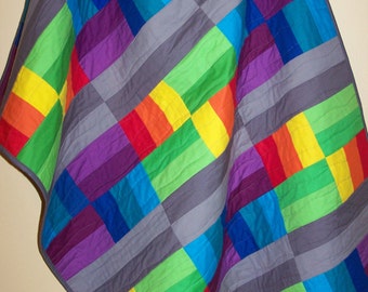 Ready to Ship, Modern Baby Quilt, Rainbow Quilt, Baby Shower Gift, Gender Neutral, Quilts For Sale, Boy Quilt, Girl Quilt, Busy Hands Quilts