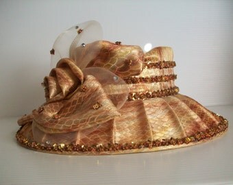 vintage Perche Couture hat | vintage church hat | vintage Perche derby hat | vintage gold Perche Couture hat | statement Perche fashion hat