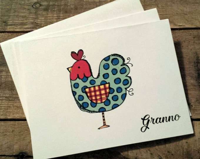 Set of Personalized Rooster Hen Chicken Folded Note Cards - Thank You Cards - Custom Cards - Stationary Personalized Gift Bridesmaid gift