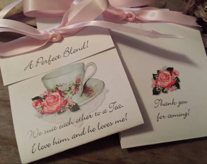 Coral Wedding Tea Favors - Pretty in Pink Rose Teacup - A Classy Personalized Tea Bag Favor