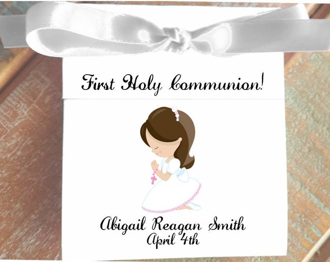 Personalized First Holy Communion Tea Party Favors ~ Tea cup Tea Bag Holders for Boys or Girls ~ Hispanic ~ African American