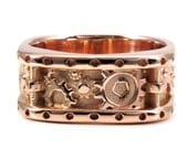 Square Perforated Gear Ring in 14k Rose Gold - Mens Steampunk Wedding Ring