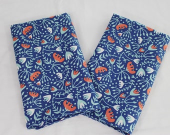 Navy and Coral Flowers Cloth Napkins - Double Sided, Thick and Large - set of 2