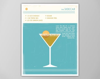 Sidecar Cocktail Art Print, Food and Drink Poster, Cocktail Poster, Cocktail Art Print, Sidecar Art Print, Sidecar Cocktail Poster, Sidecar