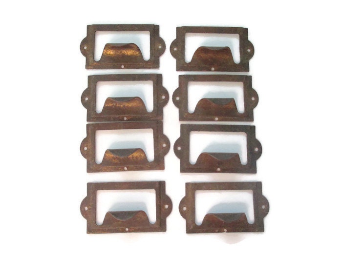 8 Vintage Industrial Drawer Pull Small Metal Bin or Card Catalog