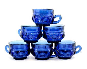 Vintage Cobalt Blue 'King's Crown' Punch Cups, Set of 6 (E6090)