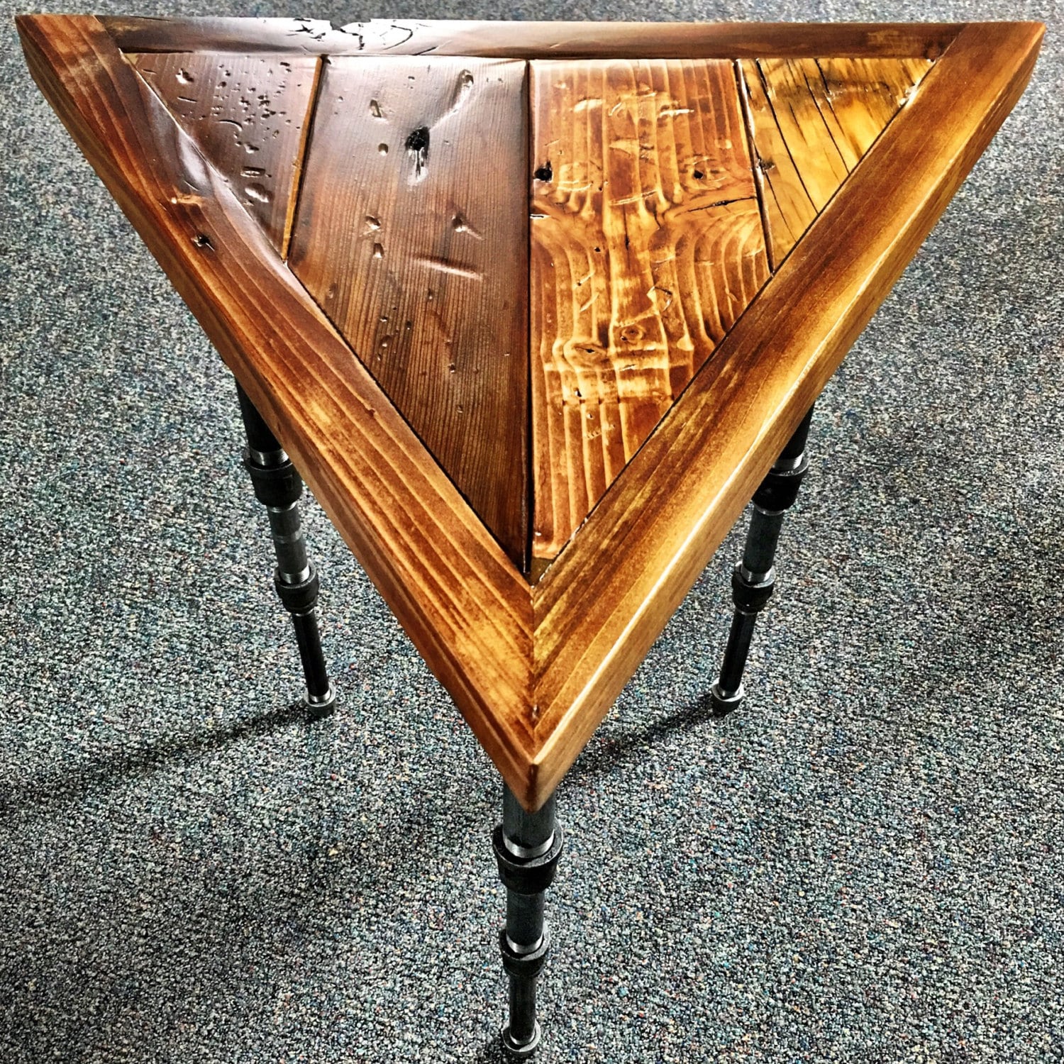 Triangular Industrial / Steampunk End Table with Tapered Black