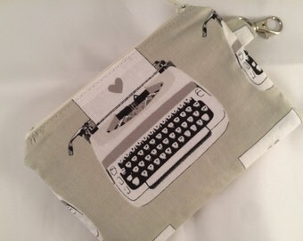 Black and White Typewriter Zippered Pouch, Notions Case, Wallet