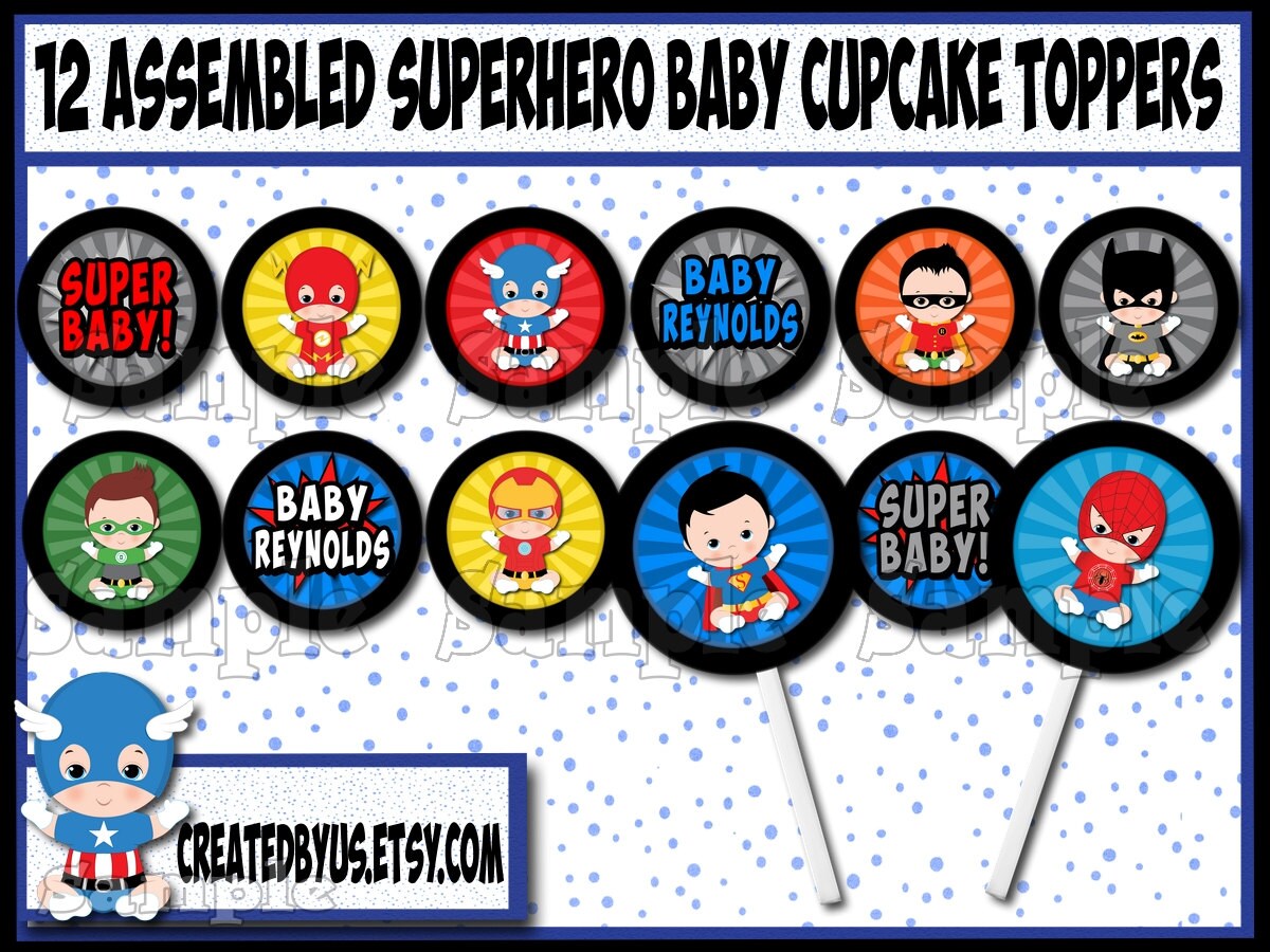 Baby boy Superhero Cupcake Toppers Super Hero baby shower