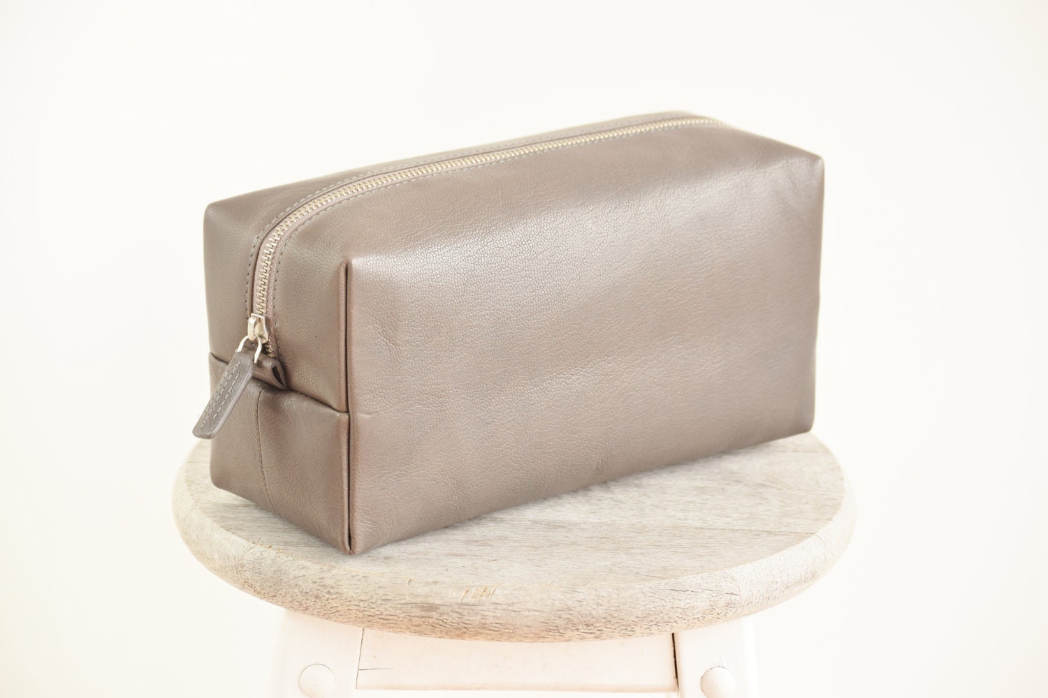 Small toiletry bag Grey leather toiletry bag by TheLeatherExpert