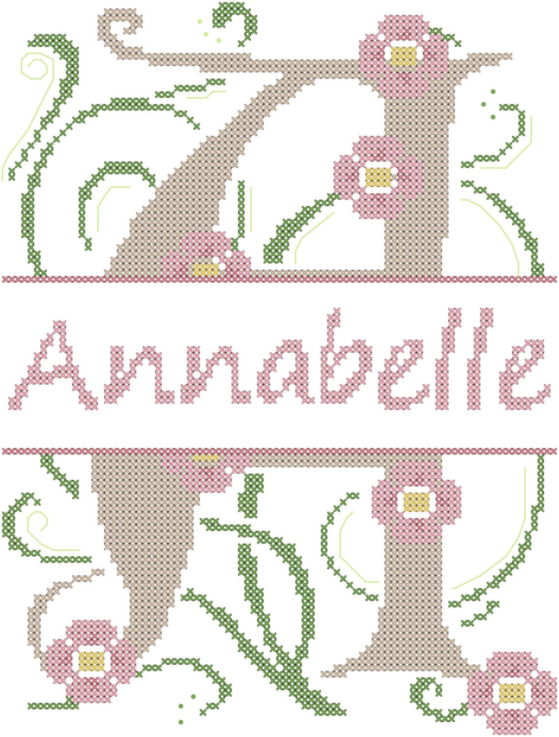 Girl Name Cross Stitch Pattern with flowers