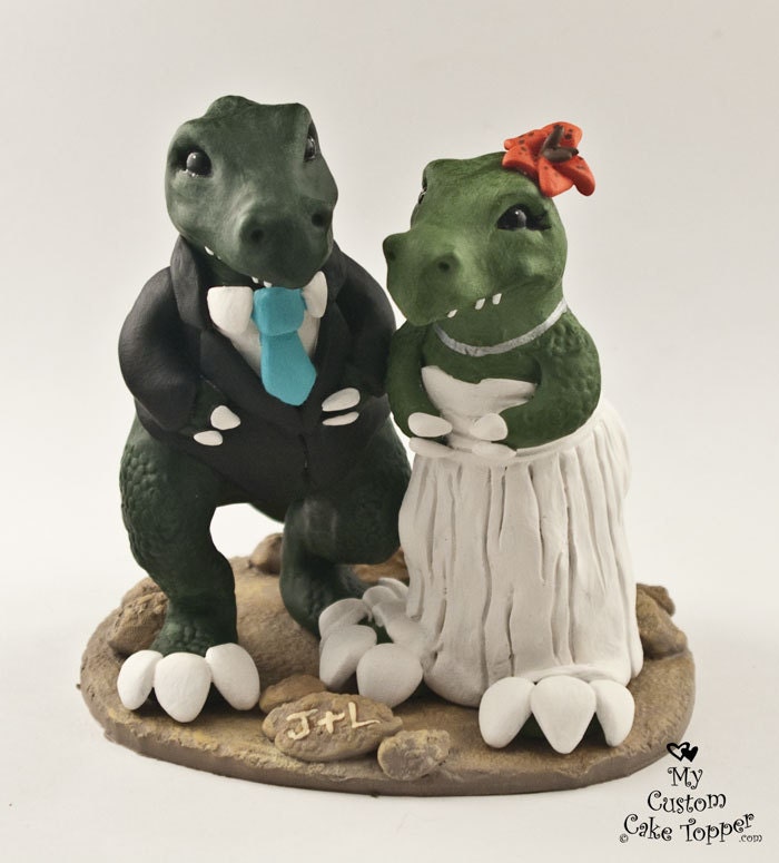 rex toppers cake t wedding Custom Cake Bride Topper Groom Rex and T Wedding Dinosaur