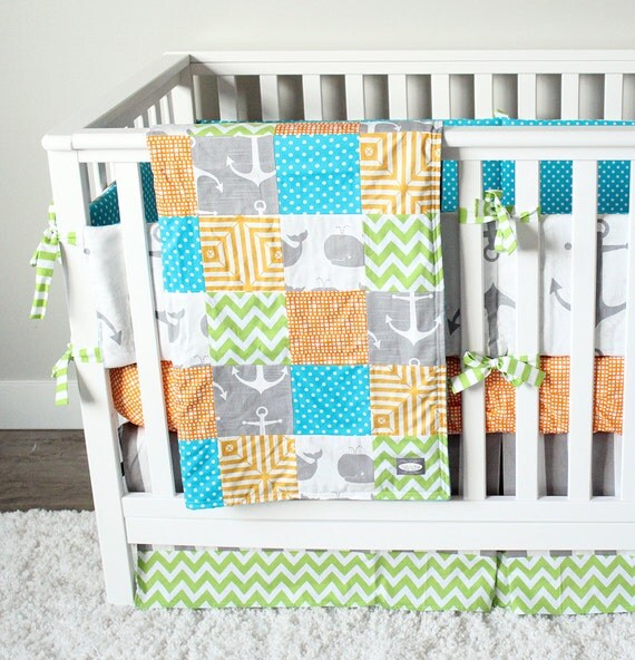 Nautical Crib Bedding Anchor and Whale Baby Bedding Bright