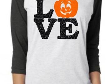 Halloween Shirts,Womens Halloween shirts,Jack O Lantern, Pumpkin Face, Halloween Raglan, Halloween TShirt, Halloween Shirts for Women