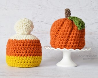 CROCHET PATTERN - Pumpkin and Candy Corn Hat - Instant Download crochet beanie baby hat pattern