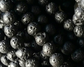 Black Lava Stone natural 4mm round gemstone beads for your art or jewelry projects (PH1036)- 20 beads- ship from Canada