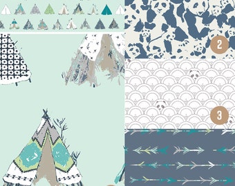 Baby Boy Nursery Bedding, Panda Crib Bedding, Tee Pee Changing Pad Cover, Teepee Fitted Crib Sheet, Blue Pandalicious Bamboo Shoot Arrows