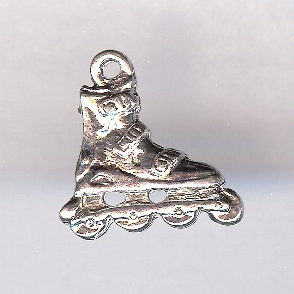 INLINE SKATE Charm. Sterling Silver Plated Pewter. 3D Inline