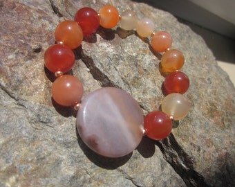 Carnelian Agate and lilac Chalcedony Bracelet