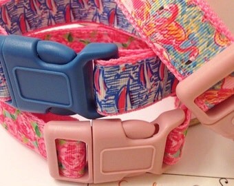 Lilly Pulitzer Inspired Flamingo Sailboats Flower Inspired Pet Collars / Inspired Collars in Peek and Eat, Red Right Return & HPFI