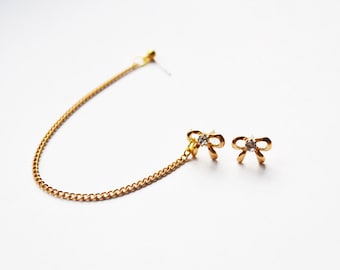 Delicate Gold Bow Double Pierce Cartilage Earrings (Pair)