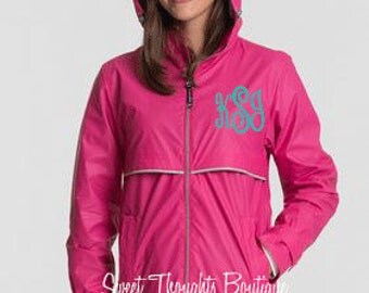 Monogrammed Ladies Rain Jacket, Womens Monogrammed Rain Coat, Embroidered Rain Jacket, Personalized Rain Jacket, Many Colors