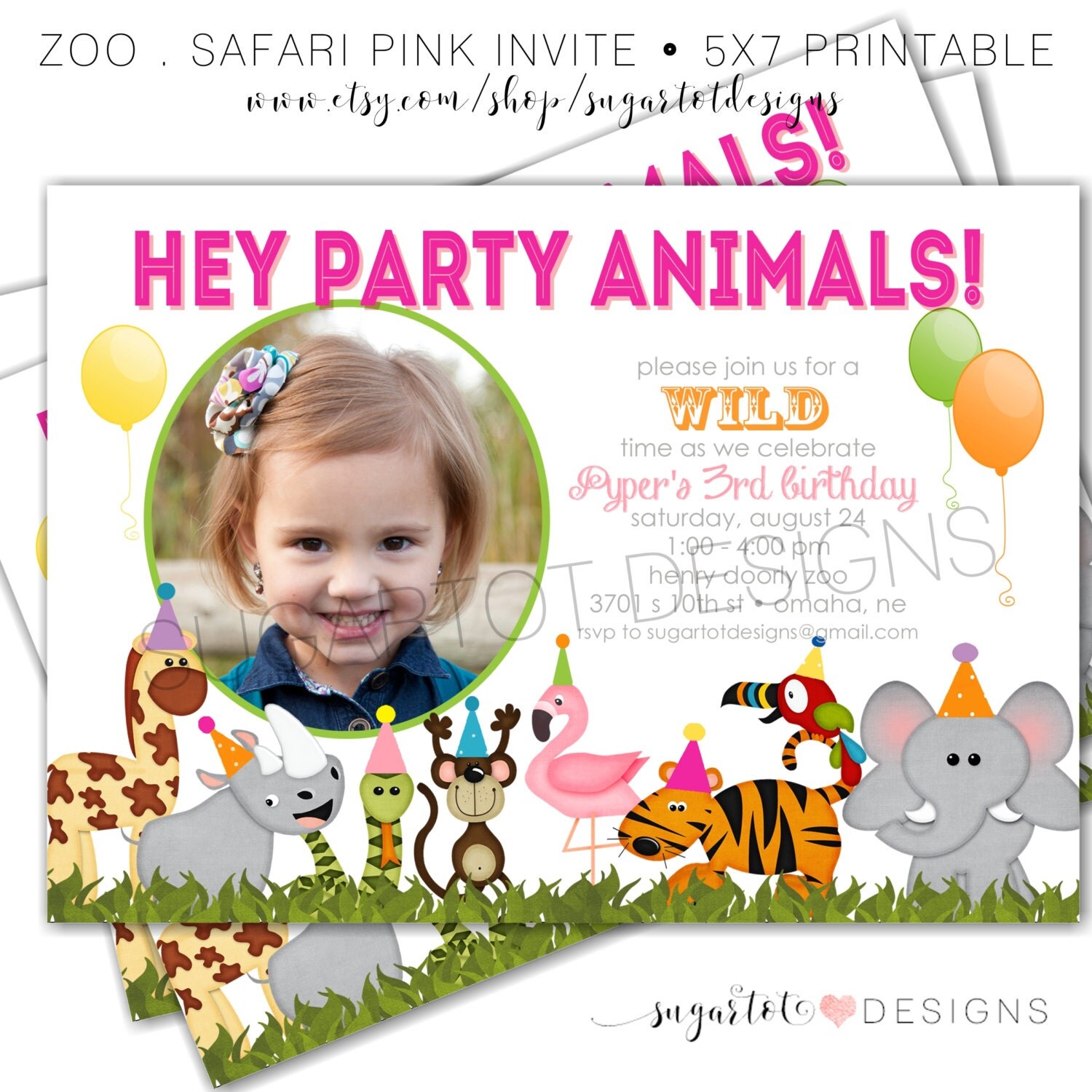 Zoo Birthday Party Invitation Safari Invitation Jungle